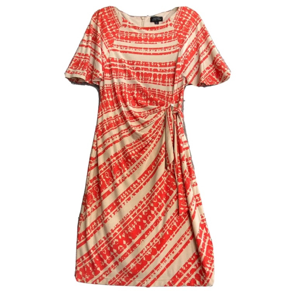 R Tahari Arthur S Levine Womens Dress Size 4 Orange Cream Midi
